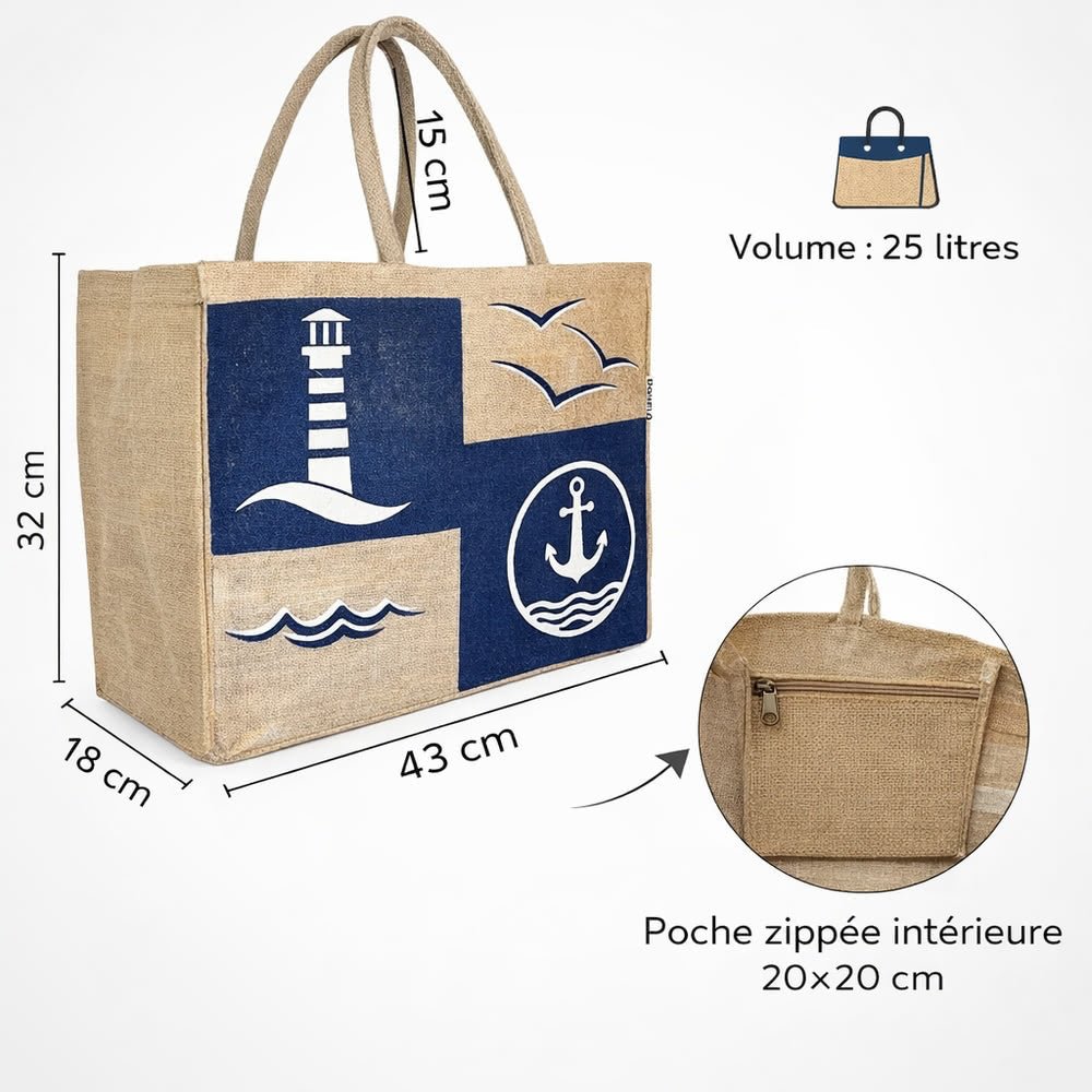 Grand Sac Jute Domelo Maritime 25L | Sunsa - Terre et Trésors - Terre et Trésors