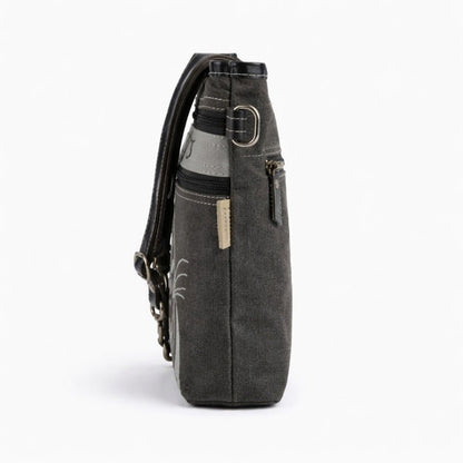 Petit Sac Bandoulière Chat Canvas & Cuir Noir/Gris - Sunsa - Terre et Trésors