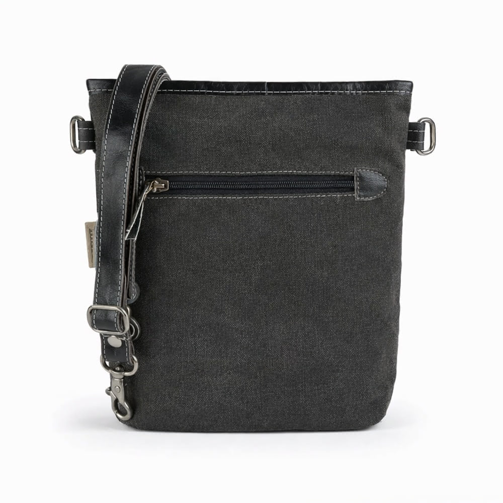 Petit Sac Bandoulière Chat Canvas & Cuir Noir/Gris - Sunsa - Terre et Trésors
