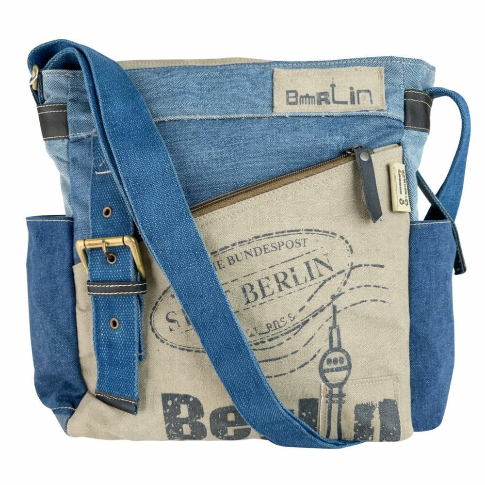 Sac Bandoulière Berlin Denim Recyclé & Cuir Upcyclé - Terre et Trésors