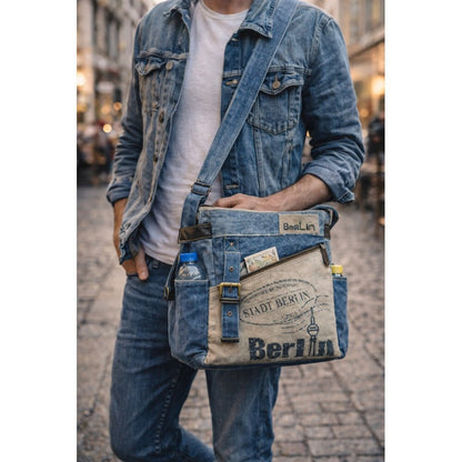 Sac Bandoulière Berlin Denim Recyclé & Cuir Upcyclé - Terre et Trésors
