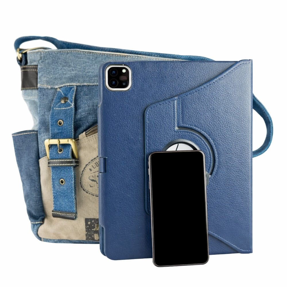 Sac Bandoulière Berlin Denim Recyclé & Cuir Upcyclé - Terre et Trésors