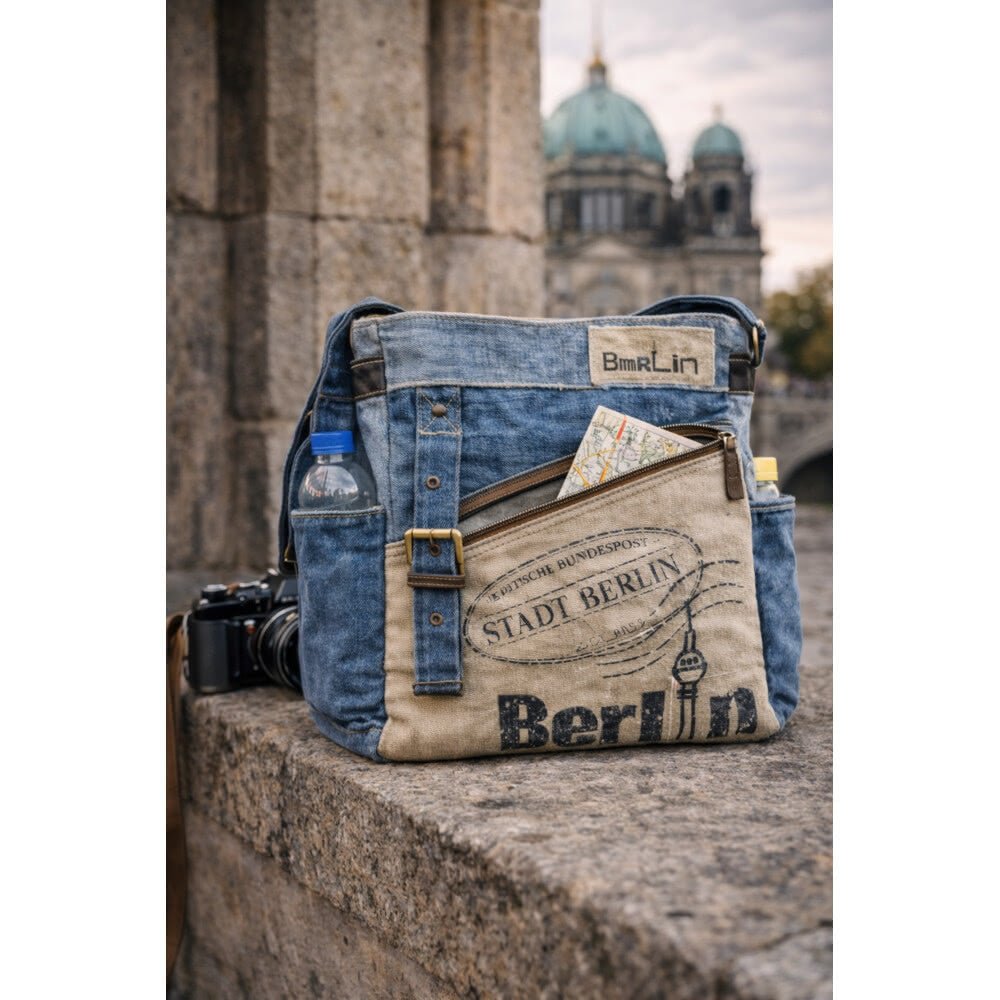Sac Bandoulière Berlin Denim Recyclé & Cuir Upcyclé - Terre et Trésors