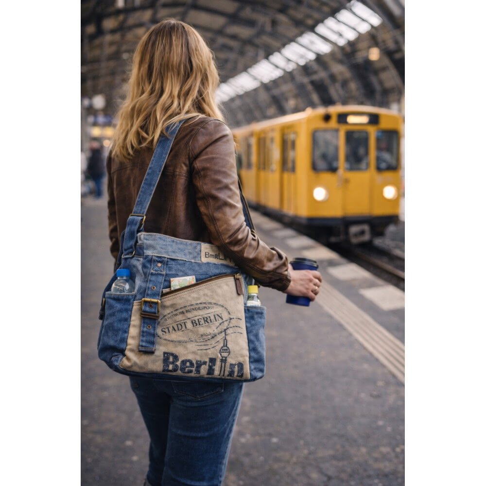 Sac Bandoulière Berlin Denim Recyclé & Cuir Upcyclé - Terre et Trésors