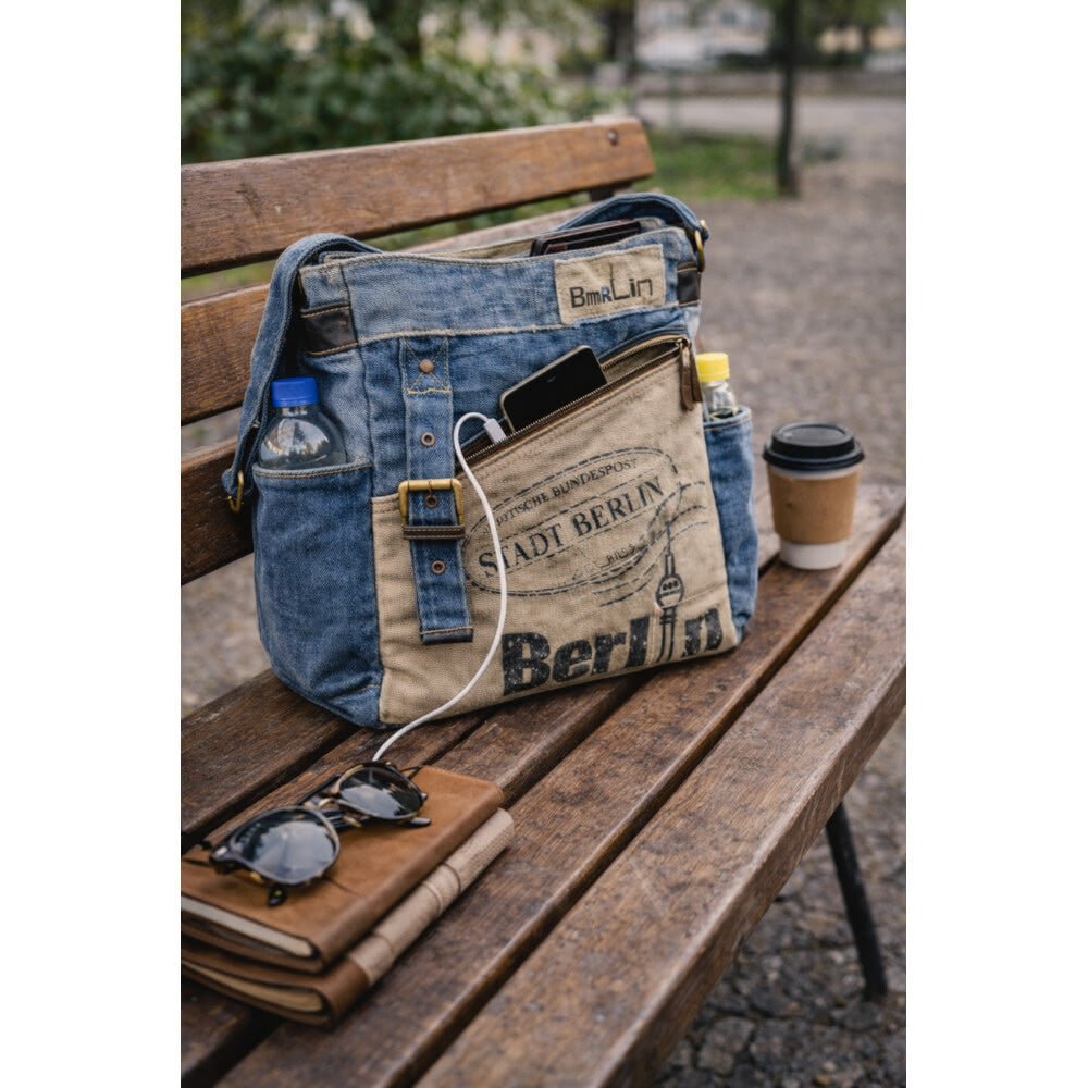 Sac Bandoulière Berlin Denim Recyclé & Cuir Upcyclé - Terre et Trésors