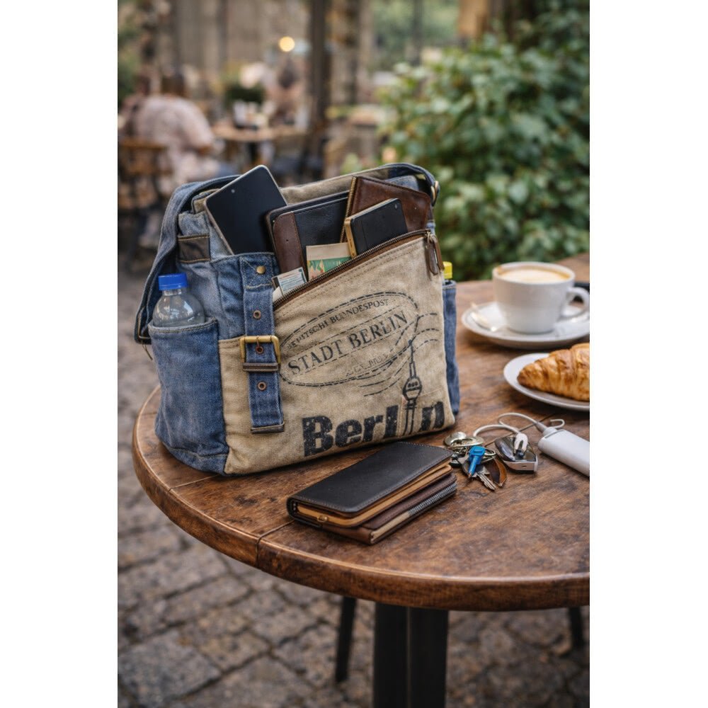 Sac Bandoulière Berlin Denim Recyclé & Cuir Upcyclé - Terre et Trésors