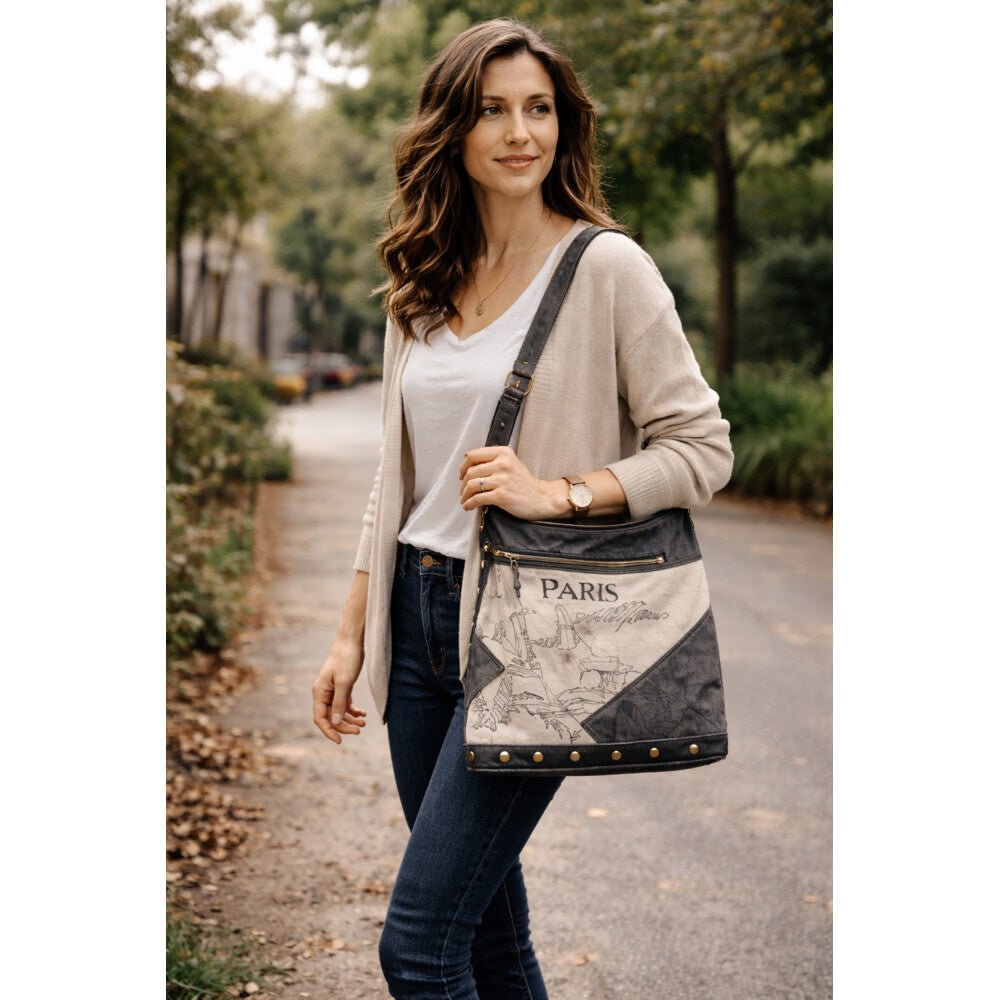 Sac Bandoulière Canvas Vintage Paris - Design Rétro Chic - Sunsa - Terre et Trésors