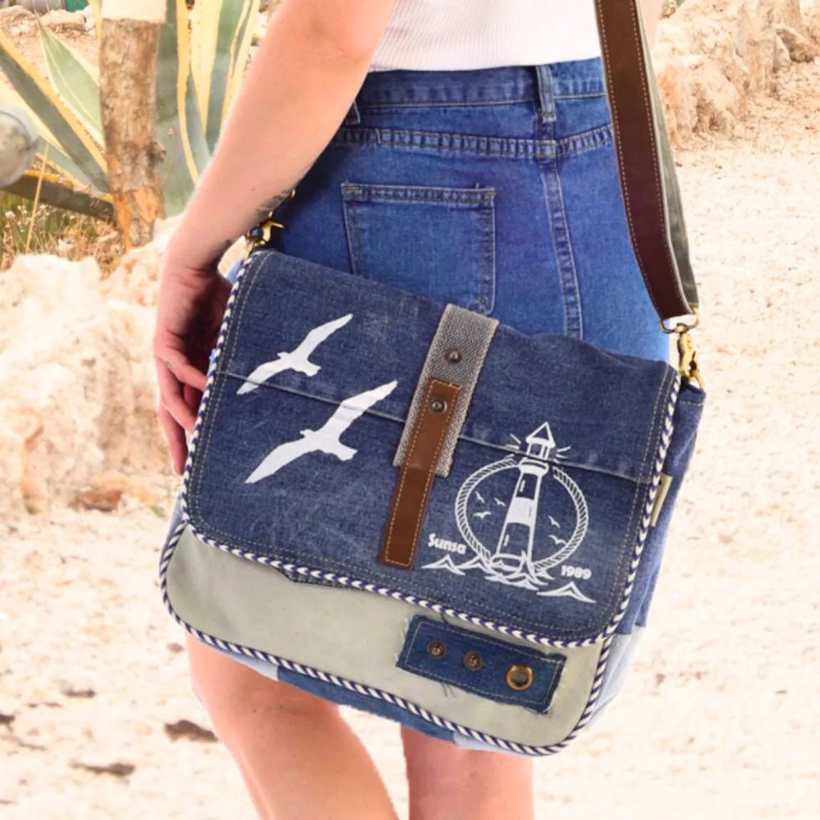 ⚓ Sac Messenger Maritime - Denim Recyclé Style Nautique - Terre et Trésors