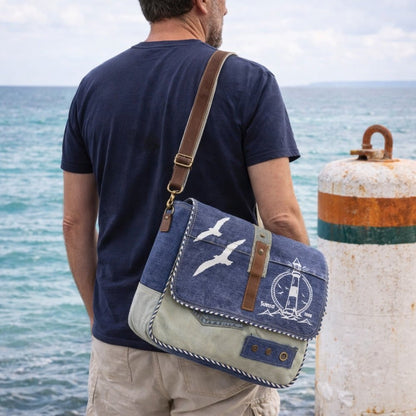 Sac Messenger Maritime Denim Recyclé | Sunsa - Terre et Trésors - Terre et Trésors