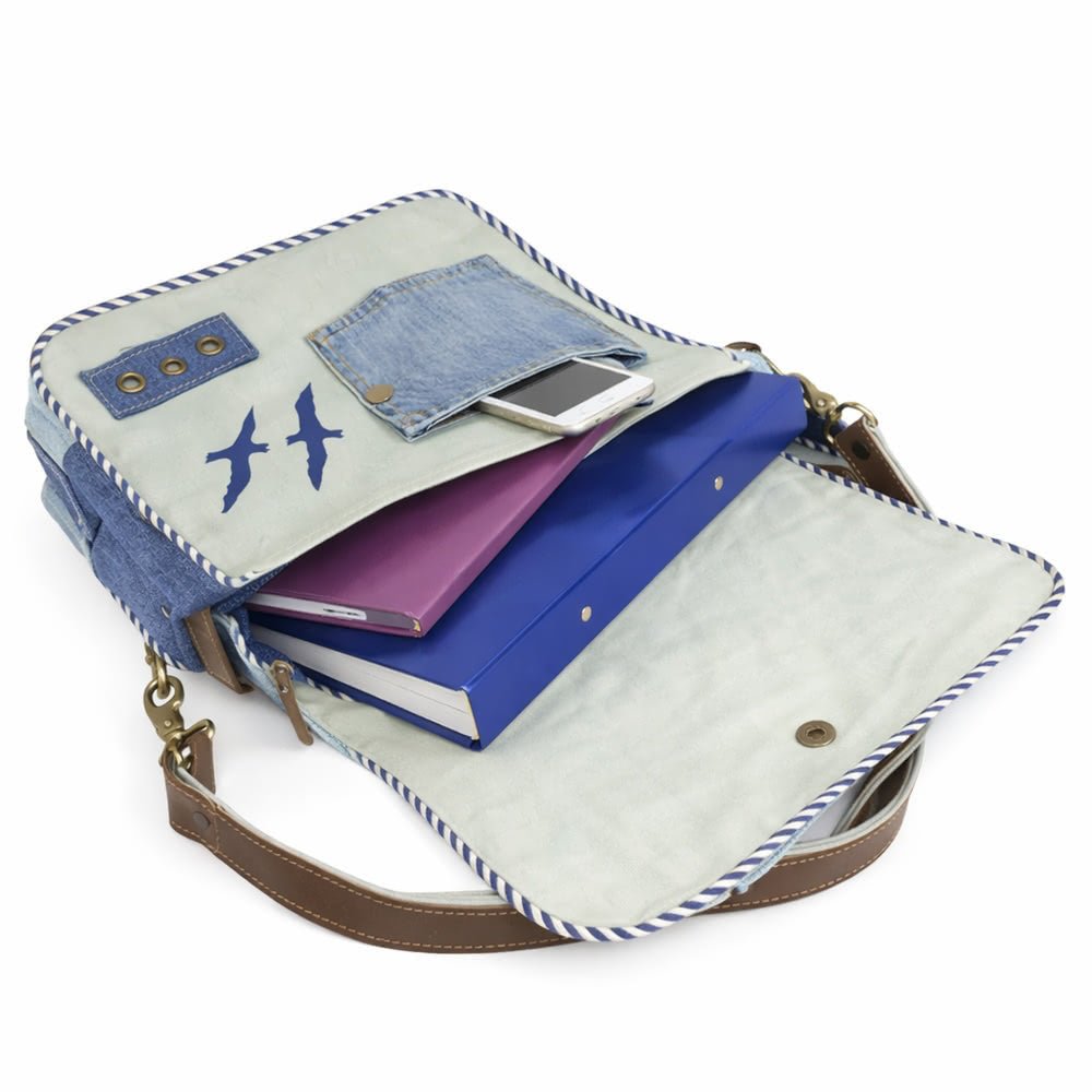 Sac Messenger Maritime Denim Recyclé | Sunsa - Terre et Trésors - Terre et Trésors