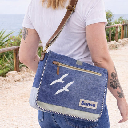 Sac Messenger Maritime Denim Recyclé | Sunsa - Terre et Trésors - Terre et Trésors