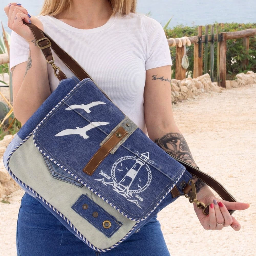 Sac Messenger Maritime Denim Recyclé | Sunsa - Terre et Trésors - Terre et Trésors