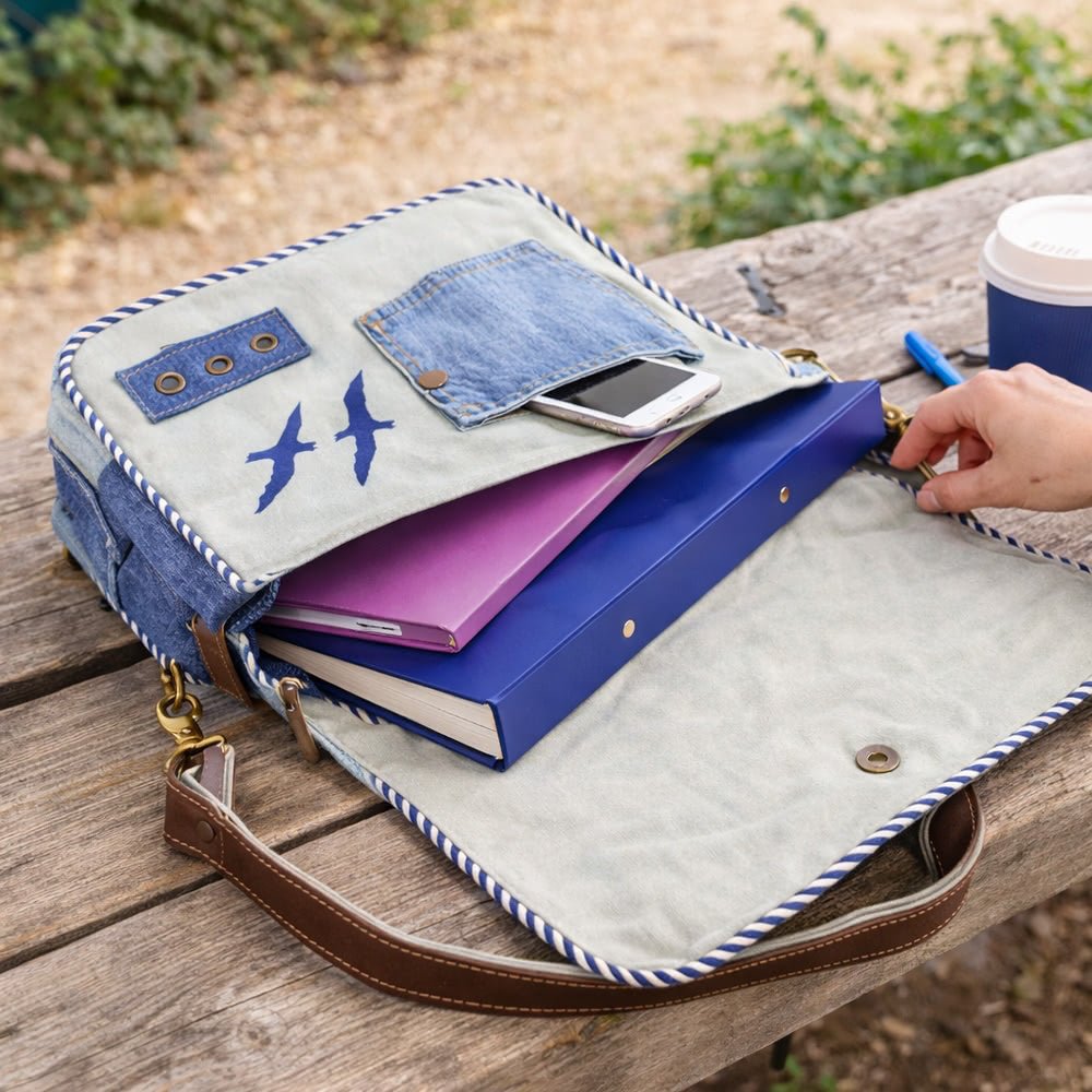 Sac Messenger Maritime Denim Recyclé | Sunsa - Terre et Trésors - Terre et Trésors