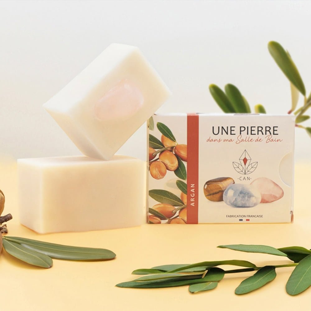 Savon Naturel à l'Argan avec Pierre Minérale 140g | Artisan Vosges - Terre et Trésors