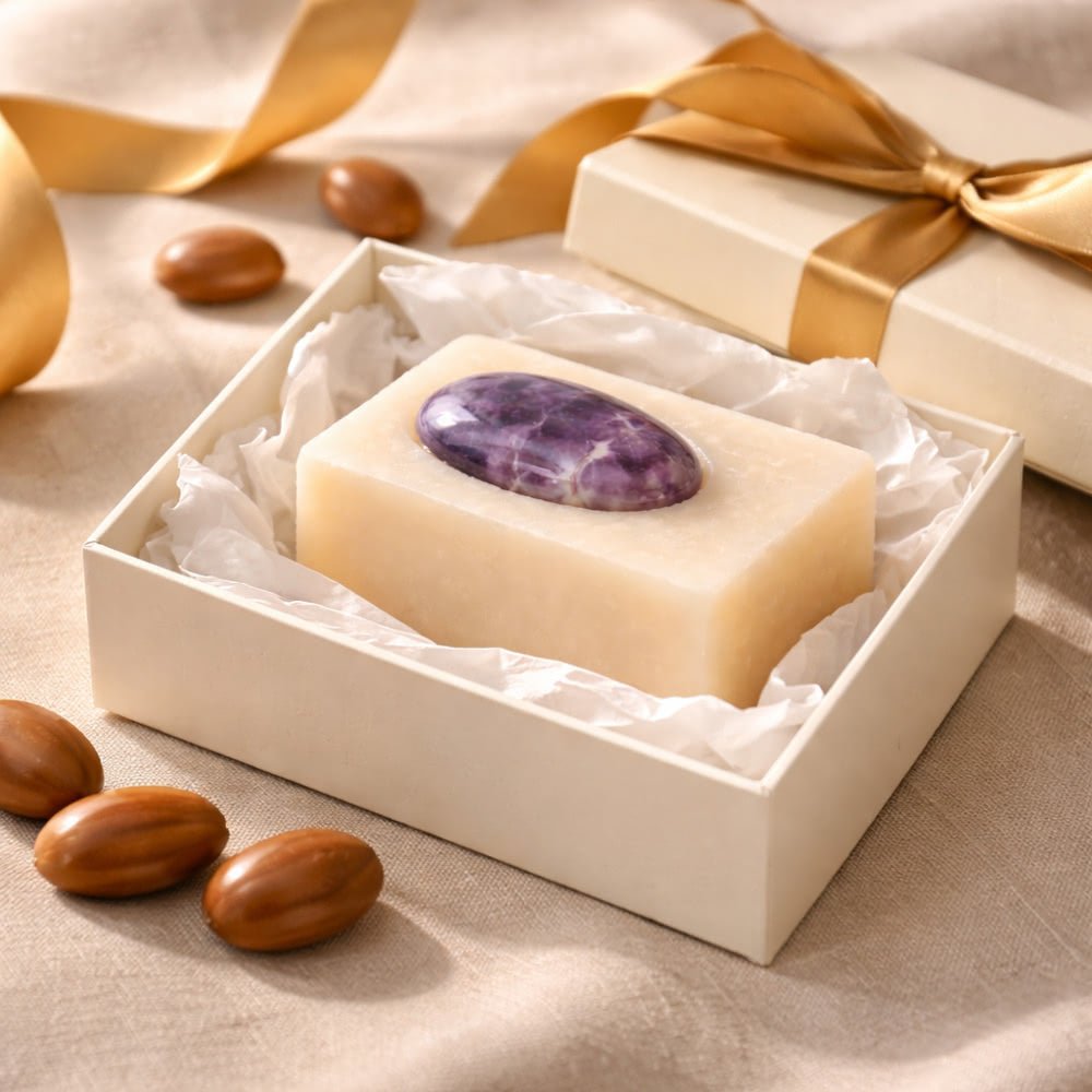 Savon Naturel à l'Argan avec Pierre Minérale 140g | Artisan Vosges - Terre et Trésors
