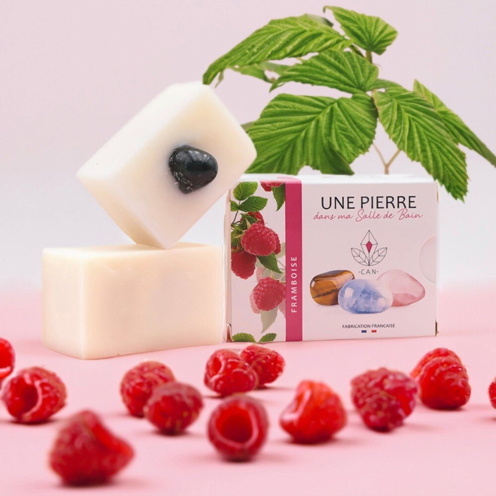 Savon Naturel Framboise avec Pierre Minérale 140g | Artisan Vosges - Terre et Trésors