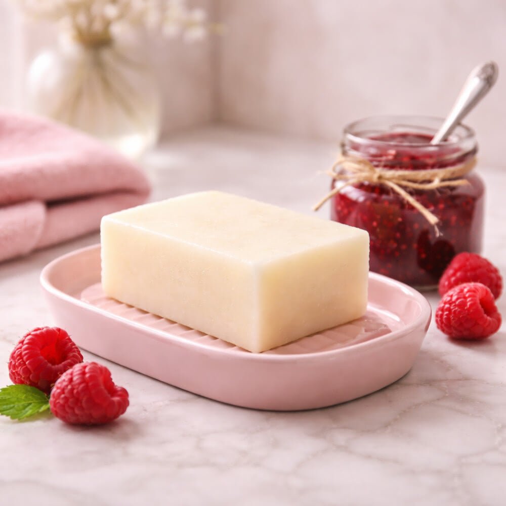 Savon Naturel Framboise avec Pierre Minérale 140g | Artisan Vosges - Terre et Trésors