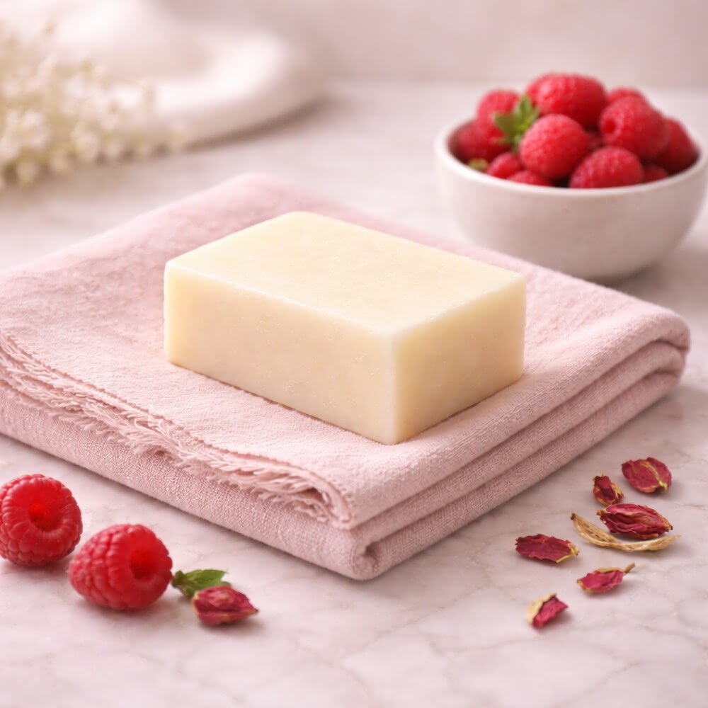 Savon Naturel Framboise avec Pierre Minérale 140g | Artisan Vosges - Terre et Trésors